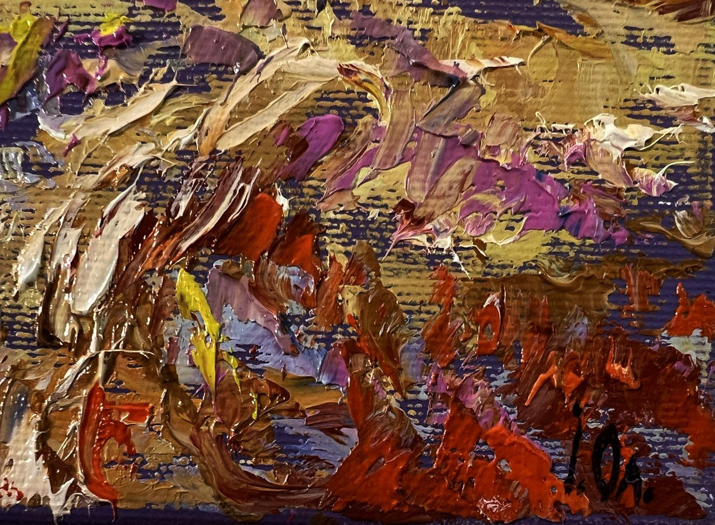 Oil painting Evening village by Oleksiy Ivanyuk vibrant impasto abstract