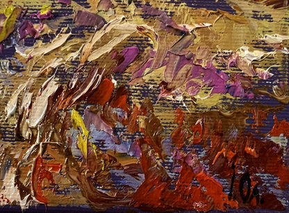 Oil painting Evening village by Oleksiy Ivanyuk vibrant impasto abstract