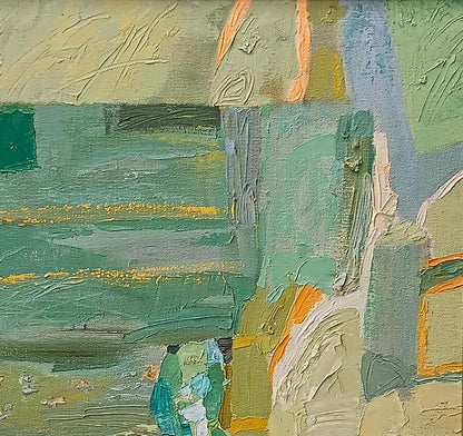 Abstract oil painting Harmony of green by Tatyana Shulyak textured green blue orange