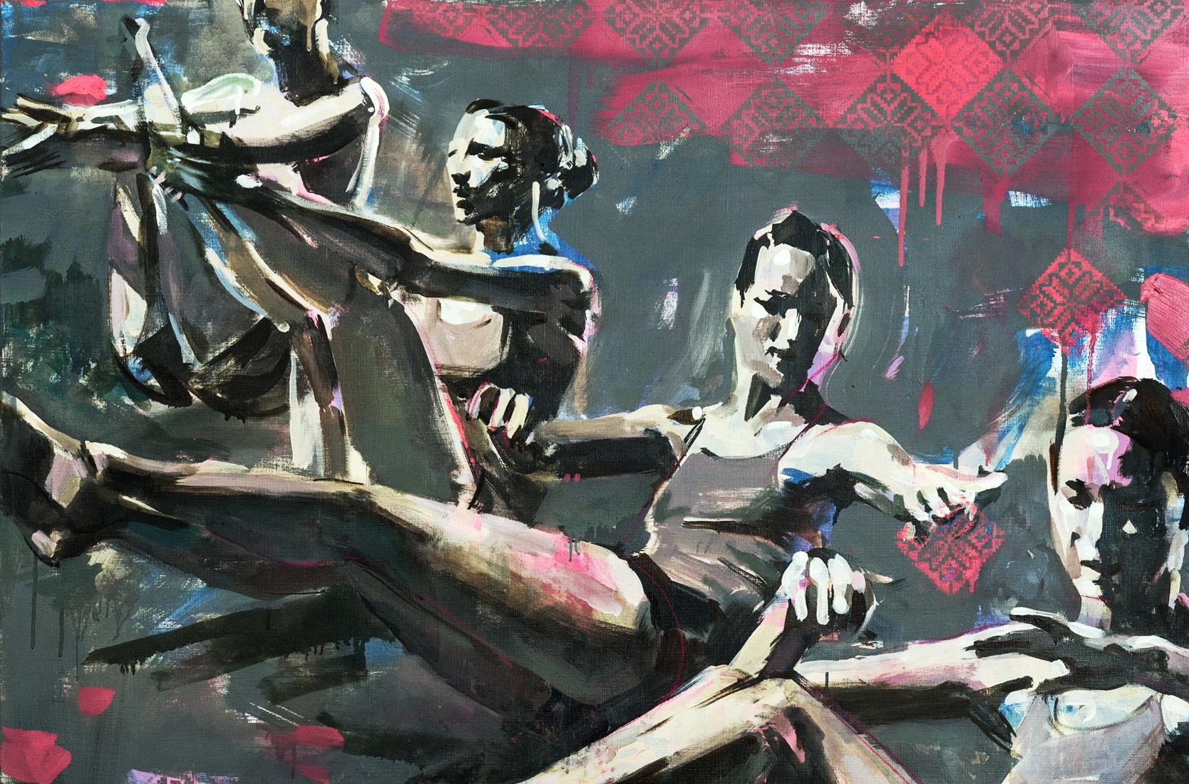 Abstract monochrome dancers oil painting by Ed Potapenkov