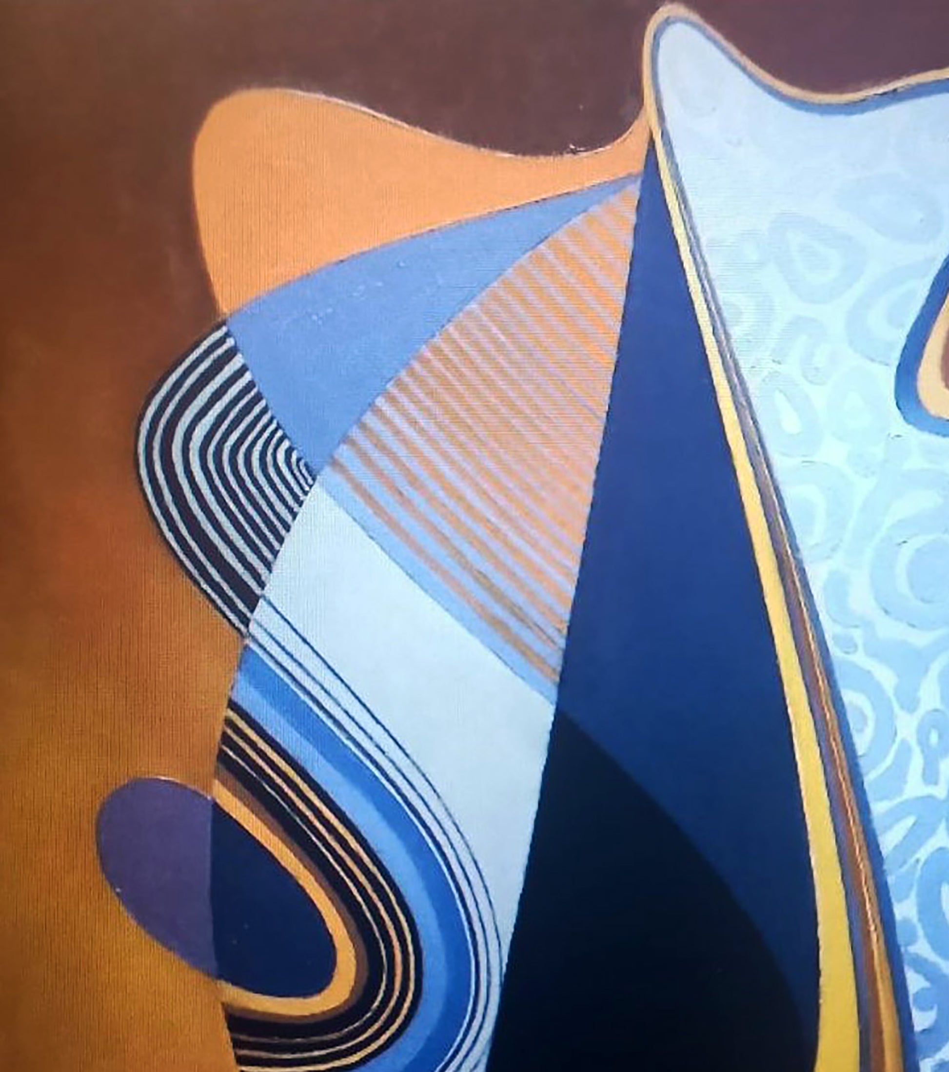 Oil painting Sail by Alexander Strashevich with bold blue orange black geometric shapes