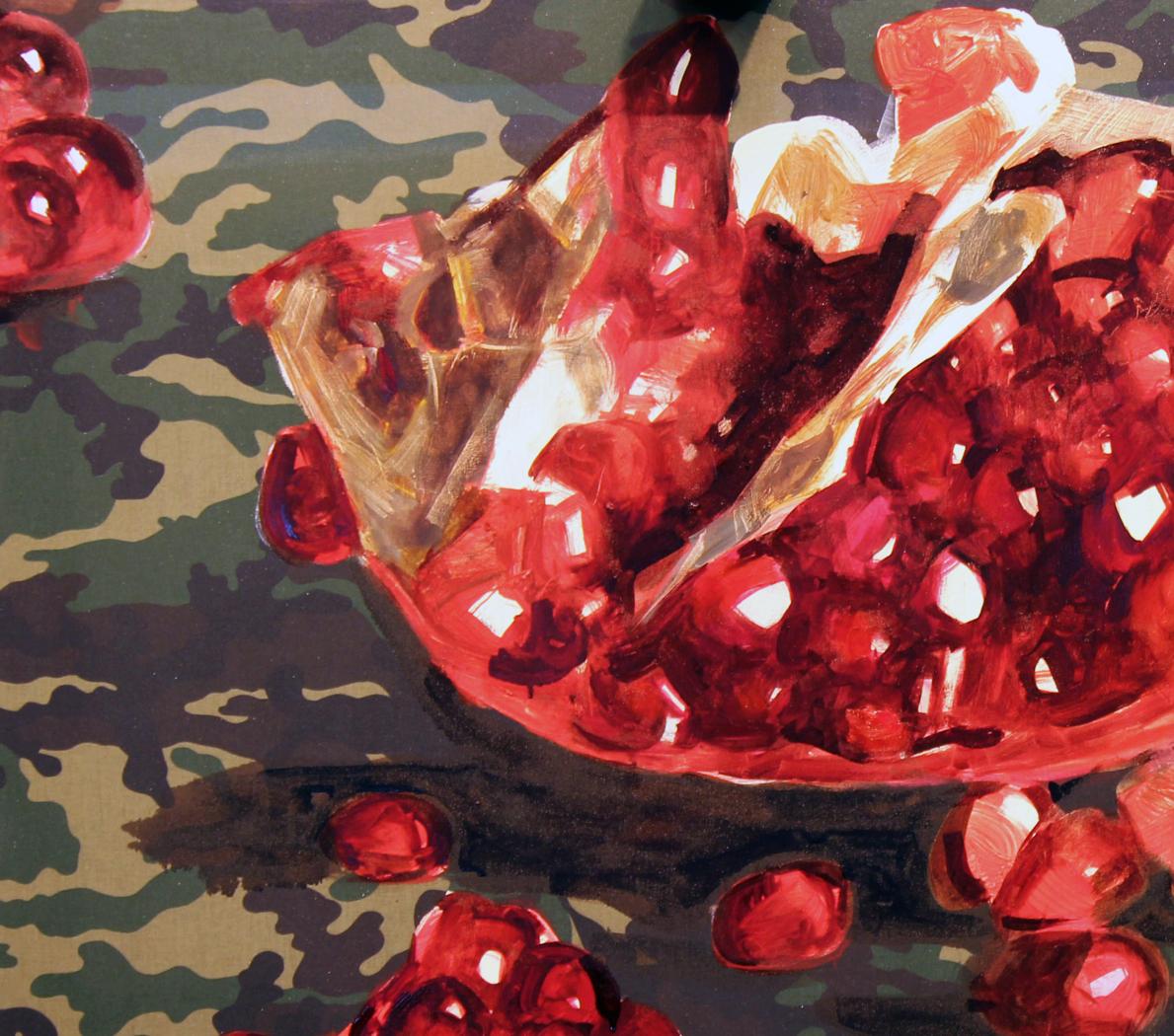 Oil painting of vibrant red pomegranate by Ed Potapenkov