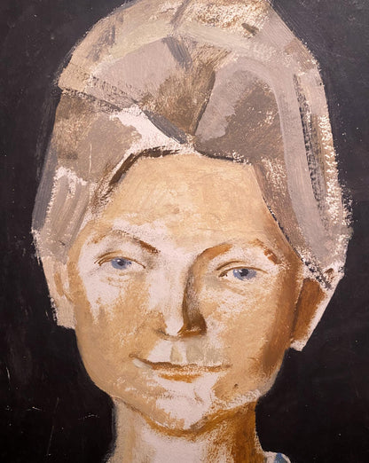 Textured oil painting of Moms portrait by Leonid Stil in earth tones