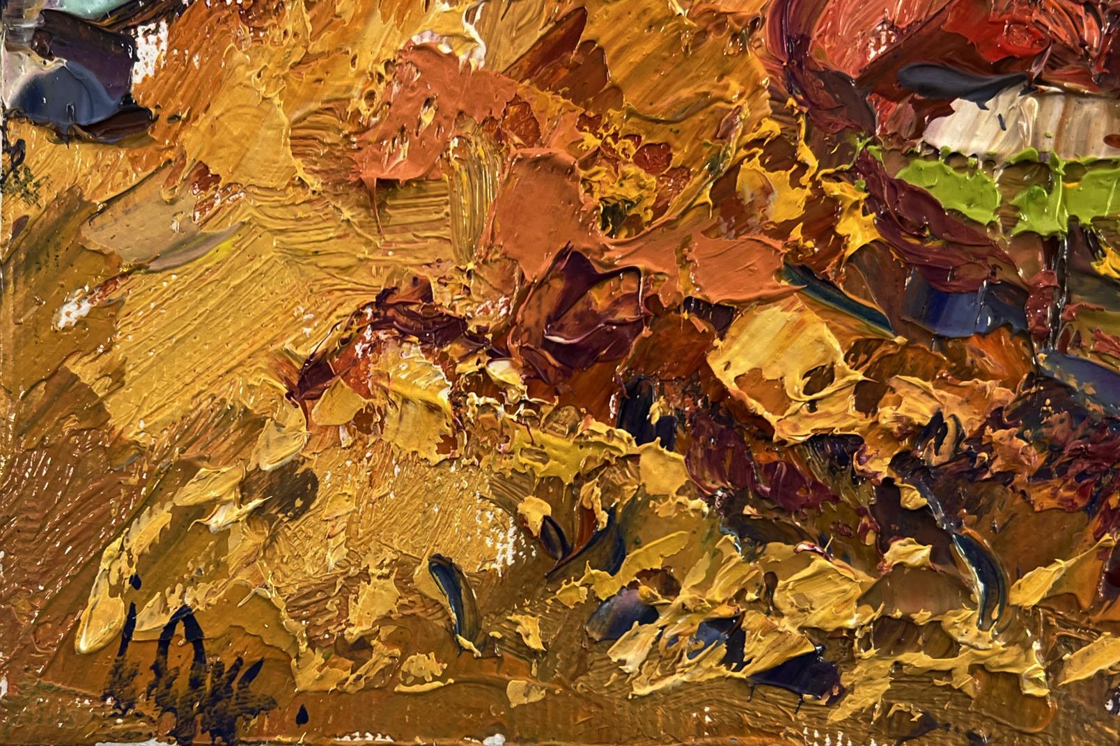 Oil painting Autumn Evening by Oksana Ivanyuk in gold ochre browns