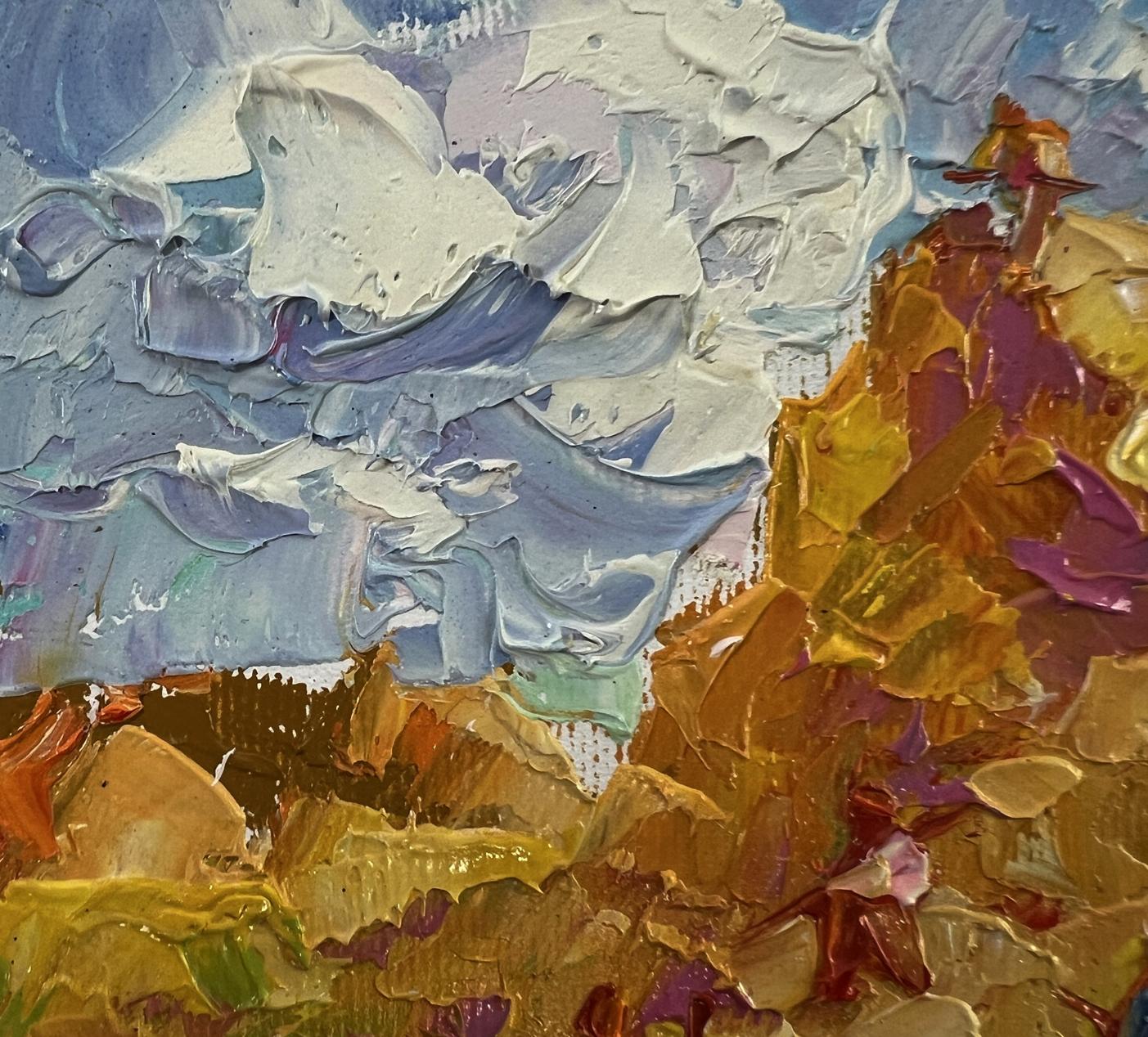 Oleksiy Ivanyuk oil painting Daytime haymaking with textured sky and landscape