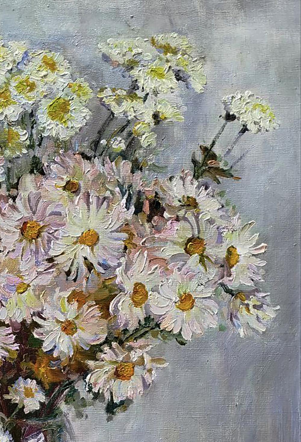 Oil painting of white daisy bouquet by Leonid Pavlenko