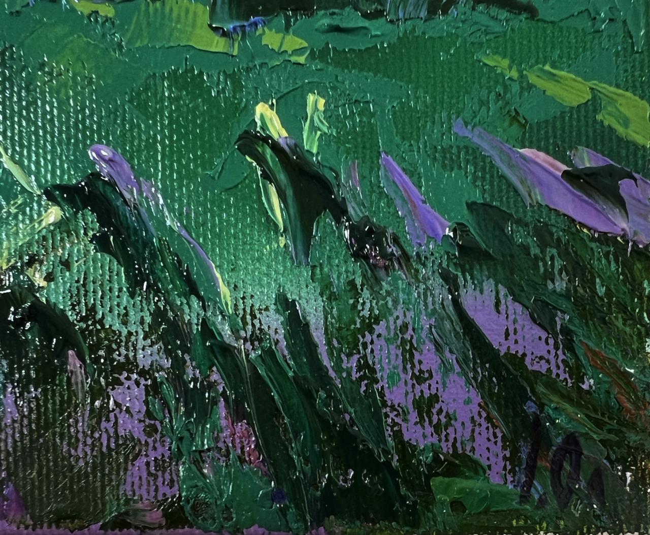 Vibrant purple green abstract floral oil painting by Oleksiy Ivanyuk