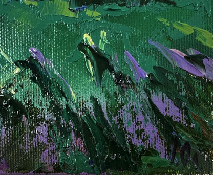 Vibrant purple green abstract floral oil painting by Oleksiy Ivanyuk