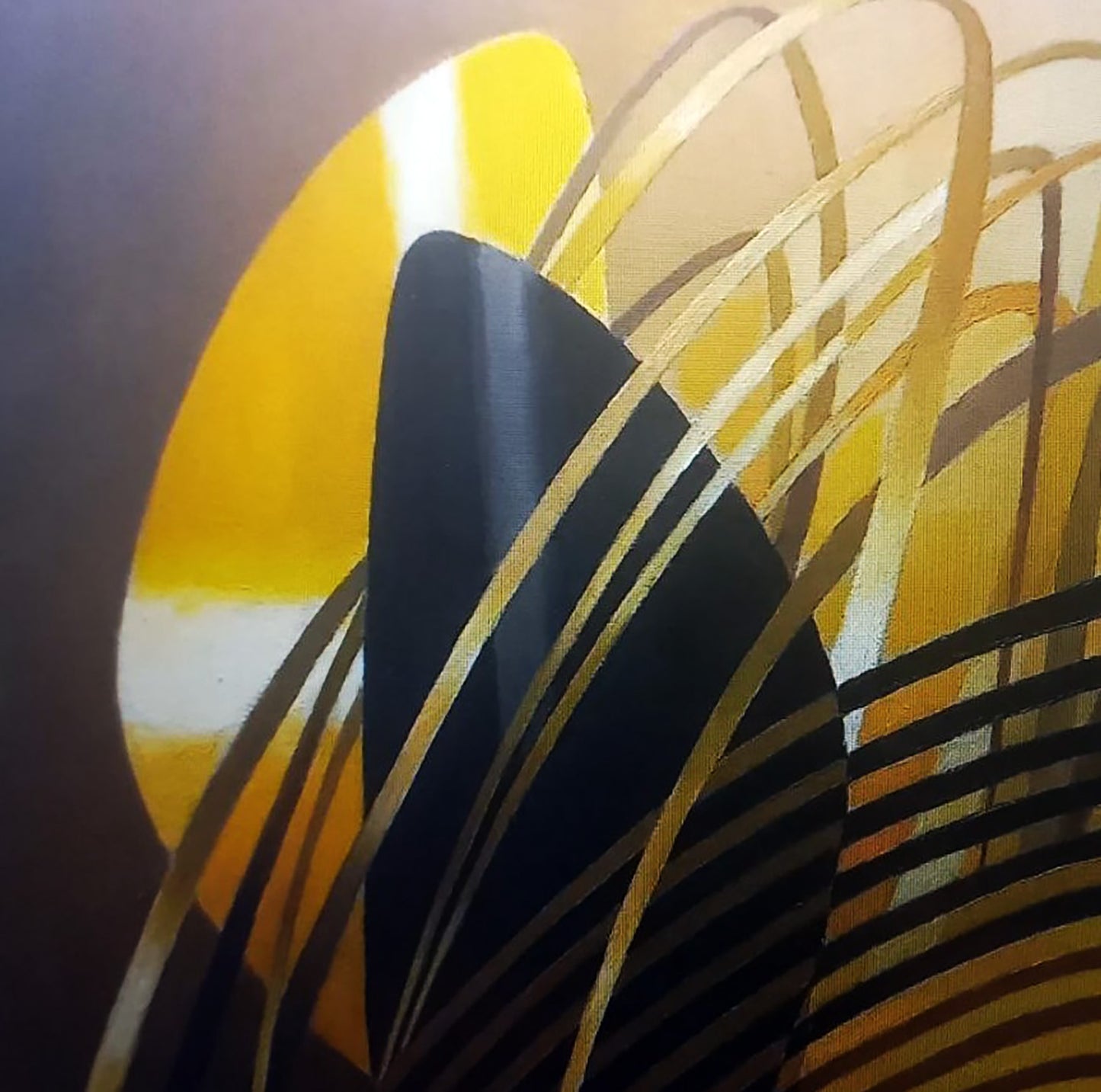 Oil painting String theory by Alexander Strashevich, abstract black gold yellow geometric shapes