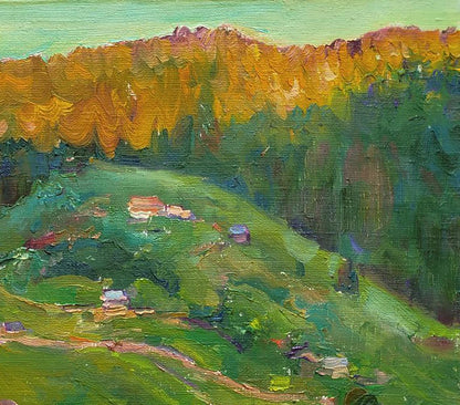 Vibrant impressionist oil painting Evening mountains by Leonid Pavlenko