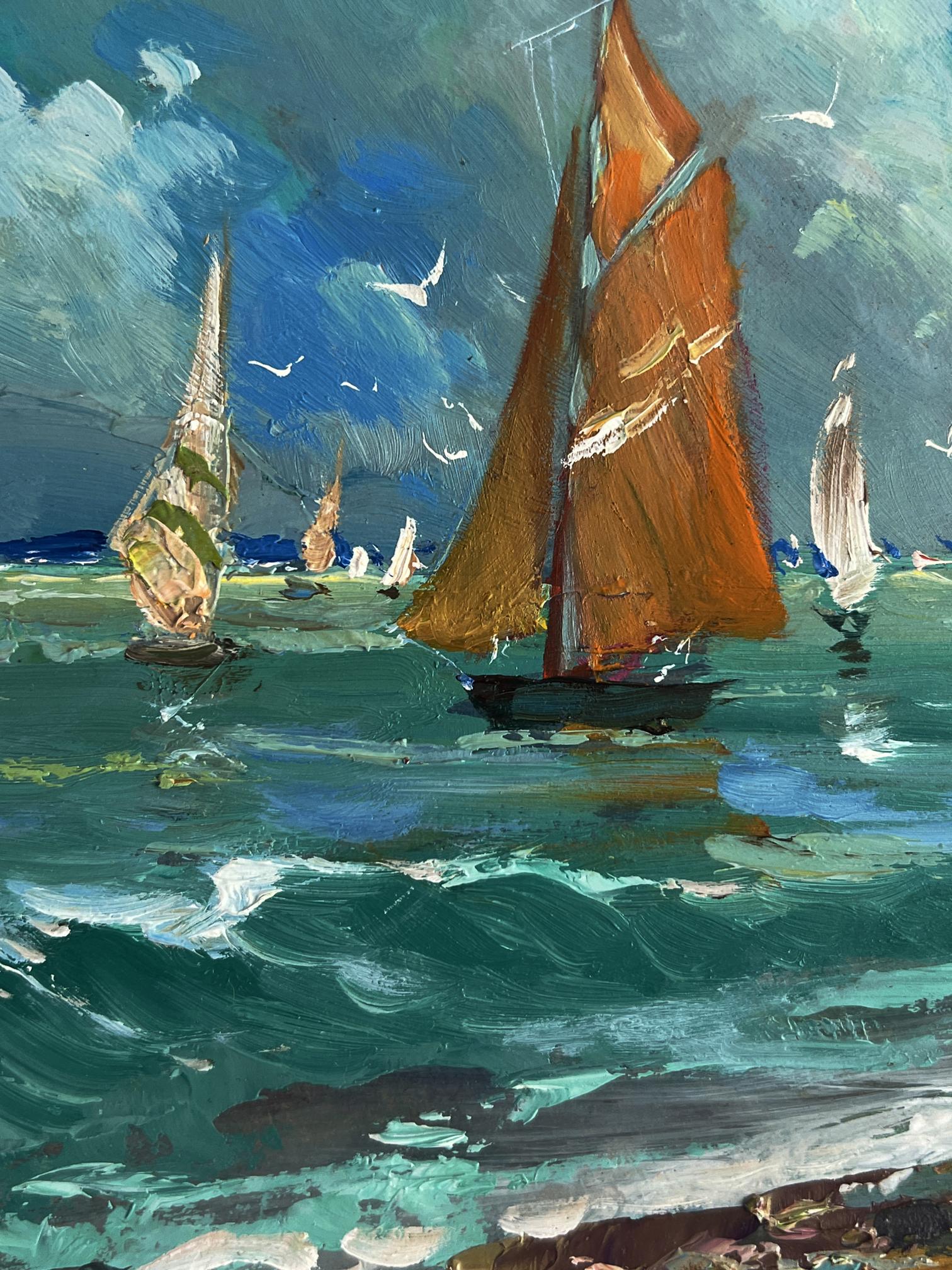 Vibrant oil painting of sailboats at sea by Yuriy Suprunchuk