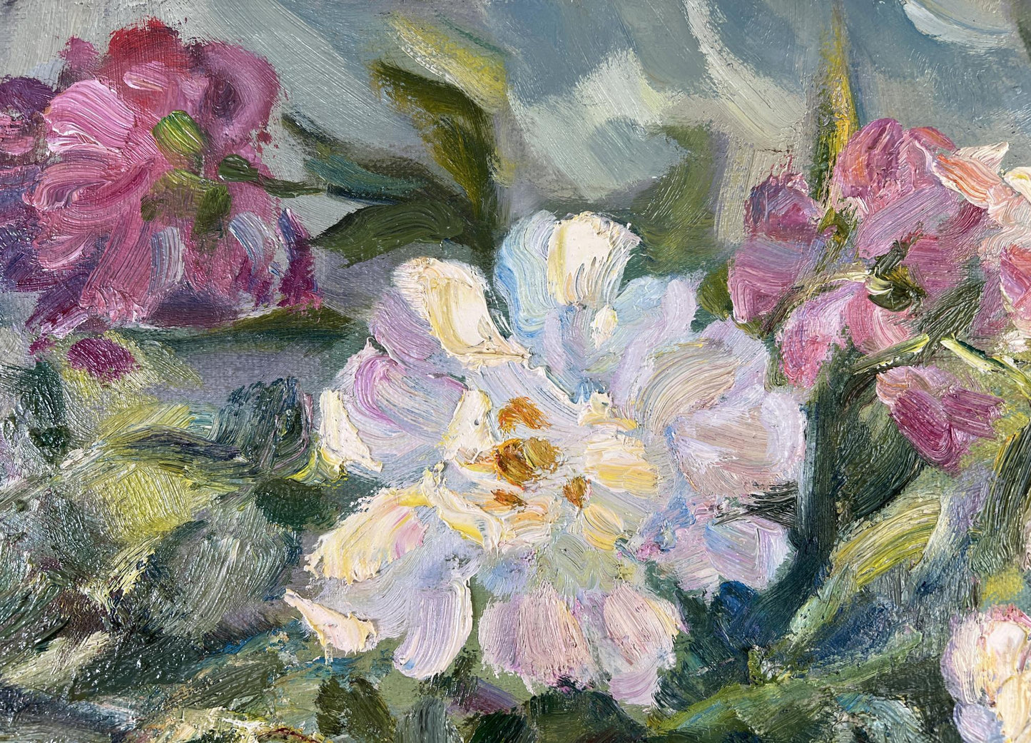 Vibrant oil painting Silent Fragrance by Ivan Kovalenko with lush peonies