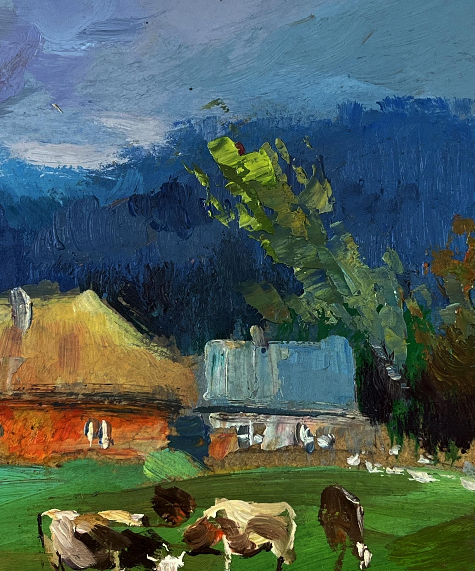 Oil painting by Yuriy Suprunchuk: cows grazing by river