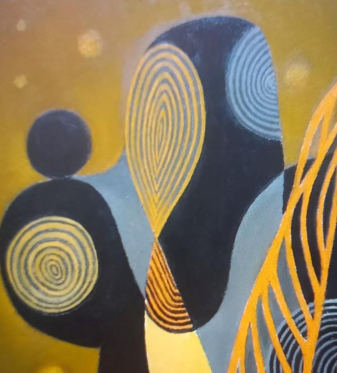 Oil painting Excitement by Alexander Strashevich with bold black blue yellow concentric circles