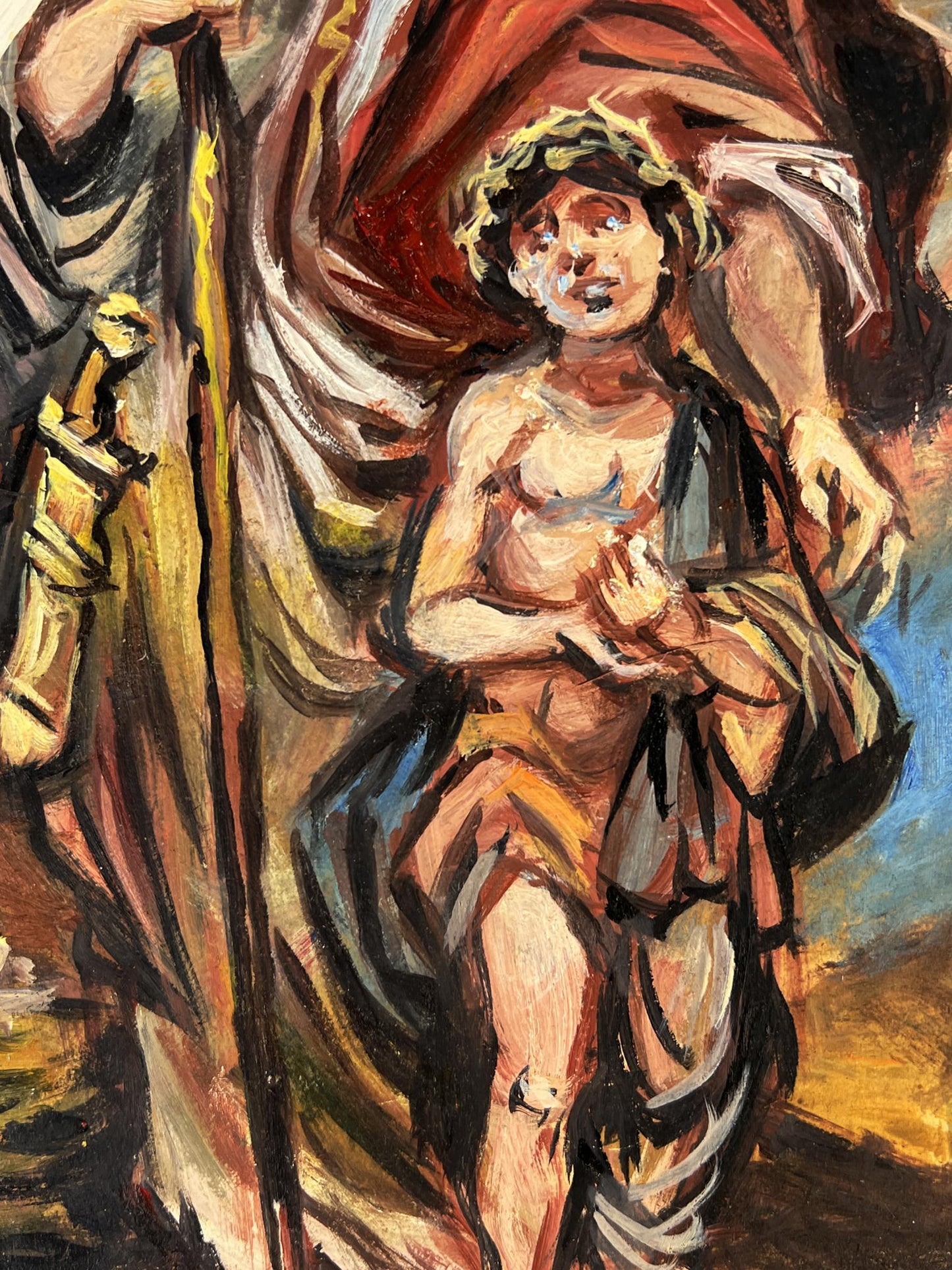 Oil painting of father and son by Alexander Litvinov, expressionistic figure