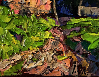 Oil painting The road home by Oleksiy Ivanyuk with vibrant green and purple textured strokes