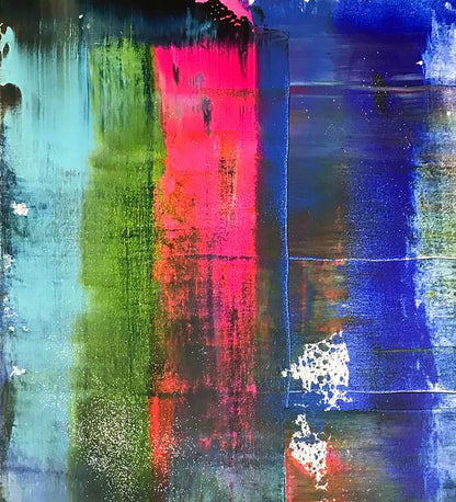Vibrant Ultramarine Drive acrylic painting by Olga Melezhik with bold stripes