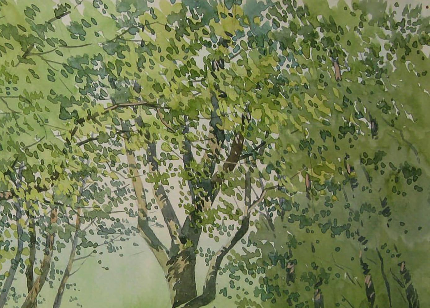 Watercolor painting of green forest tree by Valery Savenets
