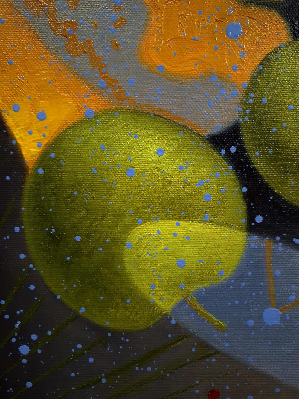 Oil painting A person sees dreams by Sergiy Voichenko: vibrant yellow-green apples