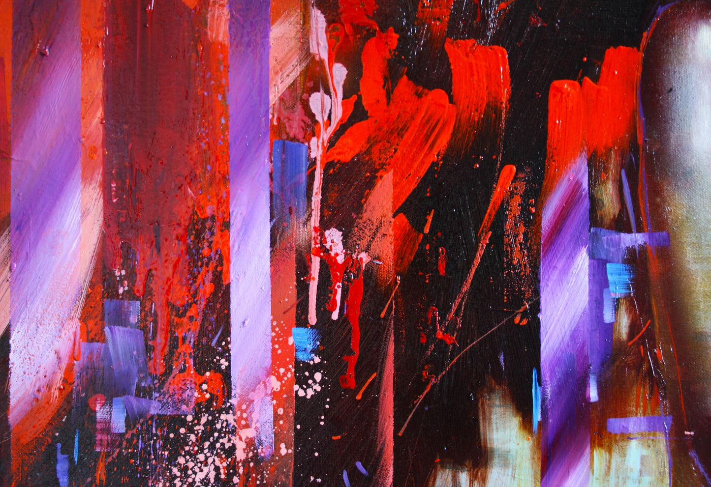 Vibrant Warm Night oil painting by Alexander Dobrodiy with red, purple, black strokes