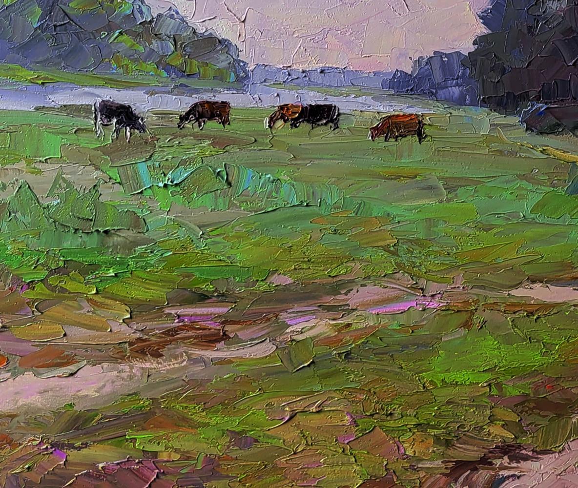 Oil painting Cows in the field by Boris Serdyuk textured impressionist cows grazing