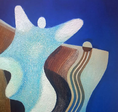 Oil painting Metamorphosis by Alexander Strashevich, textured blue layers