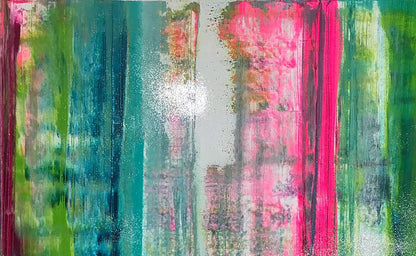 Vibrant Flow by Olga Melezhik: teal, green, magenta abstract acrylic painting