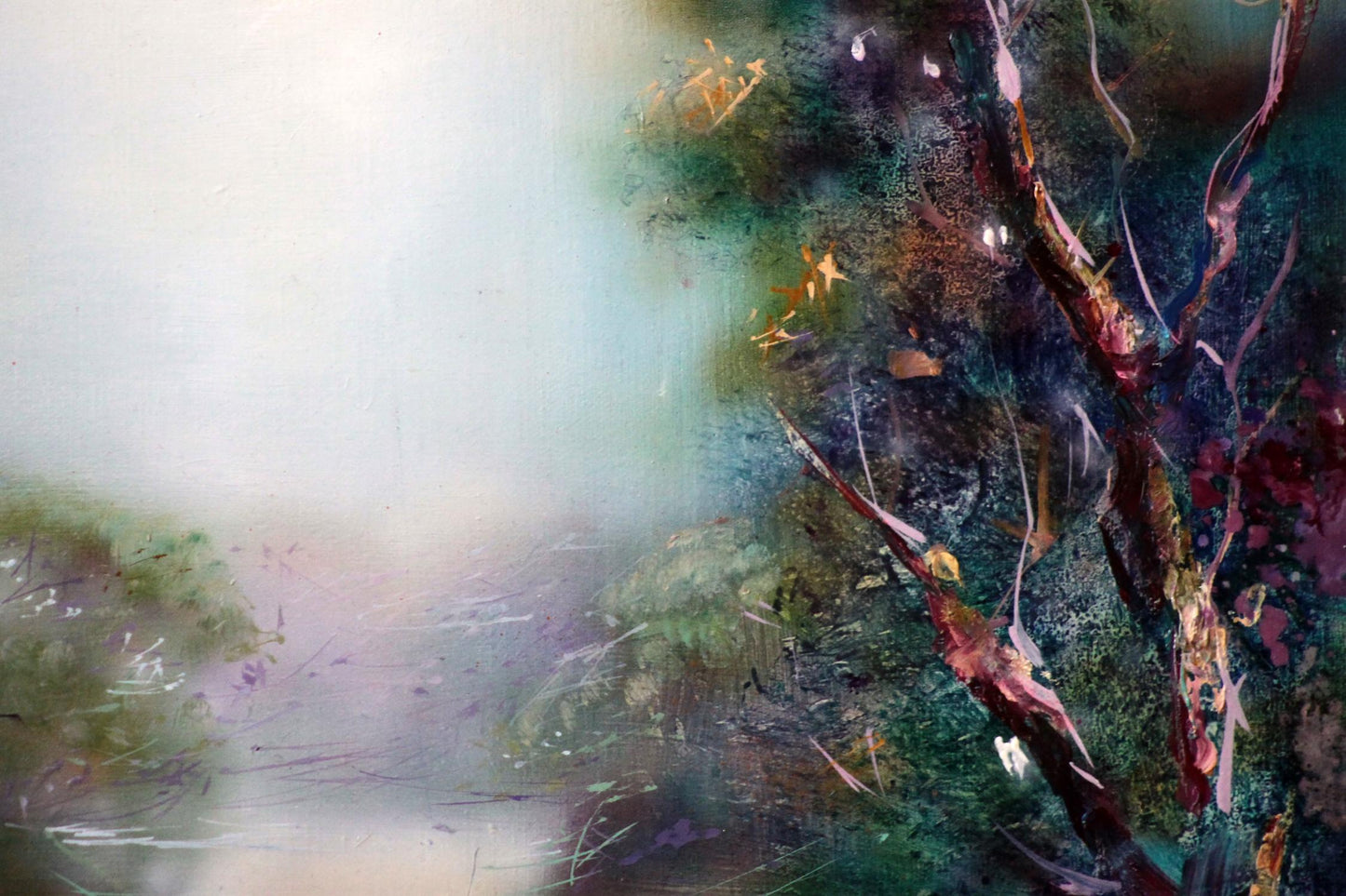 Oil painting Tropical motif by Alexander Dobrodiy in muted greens and purples