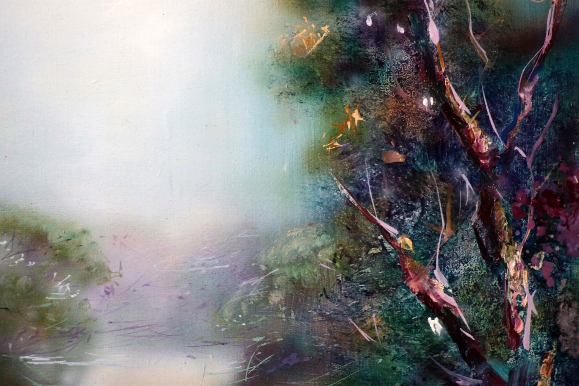 Oil painting Tropical motif by Alexander Dobrodiy in muted greens and purples
