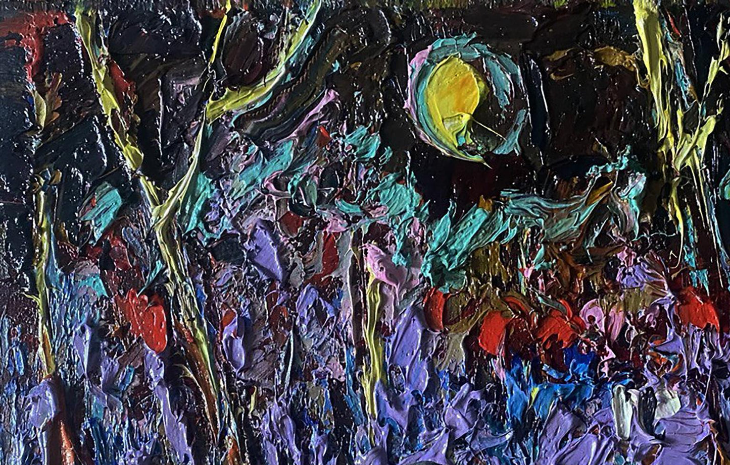 Vibrant impasto oil painting Moonlit night by Oleksiy Ivanyuk