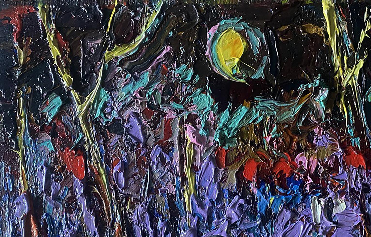 Vibrant impasto oil painting Moonlit night by Oleksiy Ivanyuk