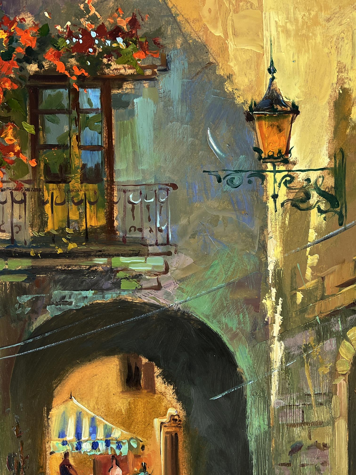 Vintage lantern in Yuriy Suprunchuk Venice street oil painting
