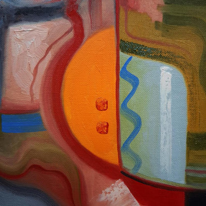 Oil painting Green mug in the morning by Sergiy Voichenko, abstract orange red circles