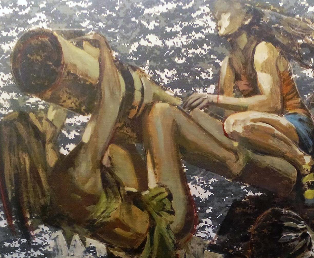 Textured earth-toned oil painting Amazons by Ed Potapenkov impressionistic figures