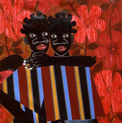 Acrylic painting The Hug That Holds the World by Akintomide Akinshola
