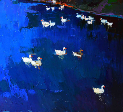 Oil painting Goslings in the lake by Natalia Korf-Ivaniuk