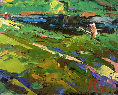 Vibrant impressionist oil painting Sky through green branches by Oleksiy Ivanyuk