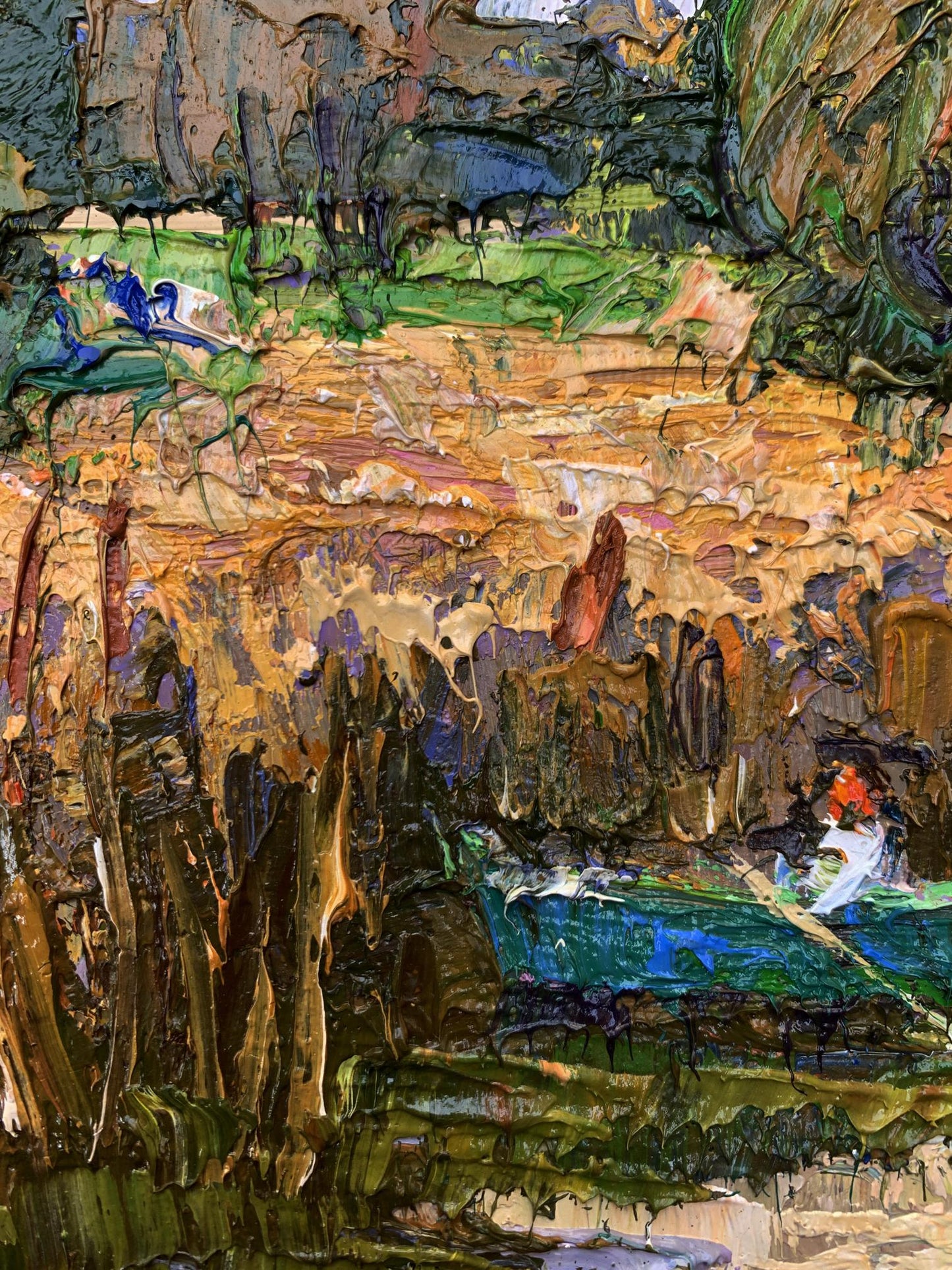 Impasto landscape Among the Reeds by Oksana Ivanyuk in earthy tones