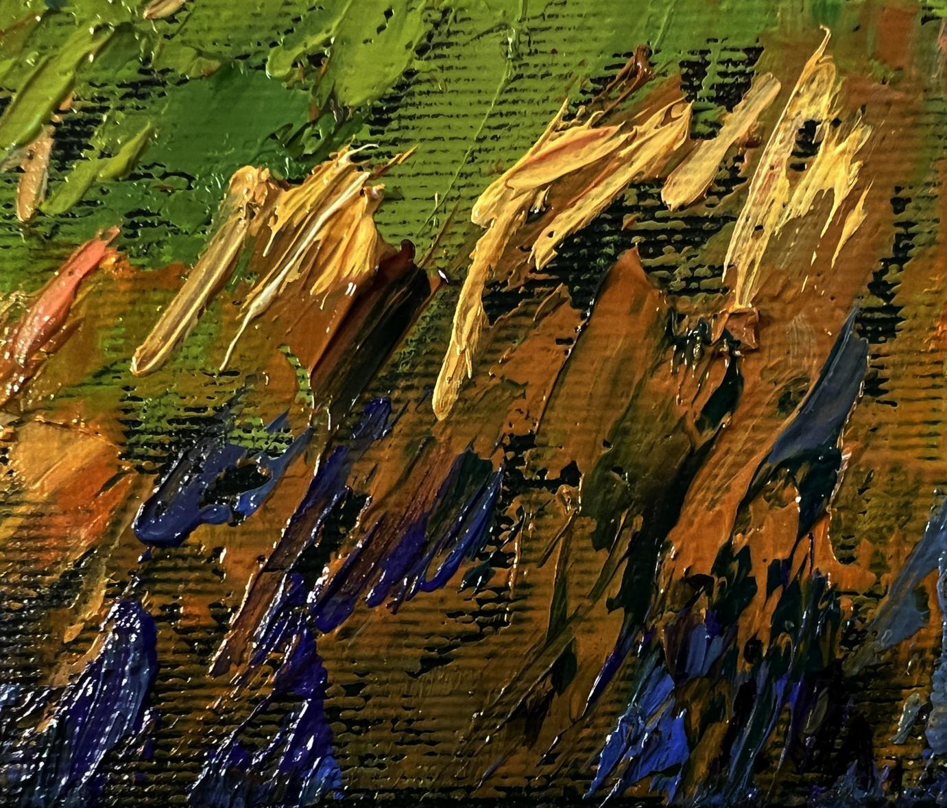 Oil painting Sunset over the Meadows by Oleksiy Ivanyuk impasto abstract