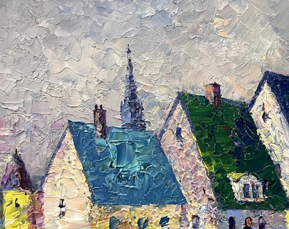 Textured impressionist oil painting of Italian coastal houses by Serhiy Rybak