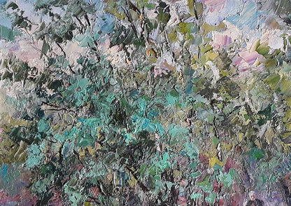 Oil painting On the Hunt by Boris Serdyuk with textured green blue earthy tones