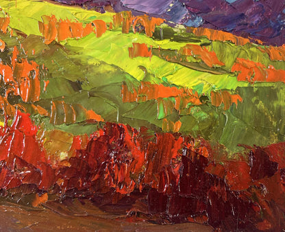 Vibrant impressionist oil painting Flame of Leaves in the Autumn Wind by Boris Serdyuk