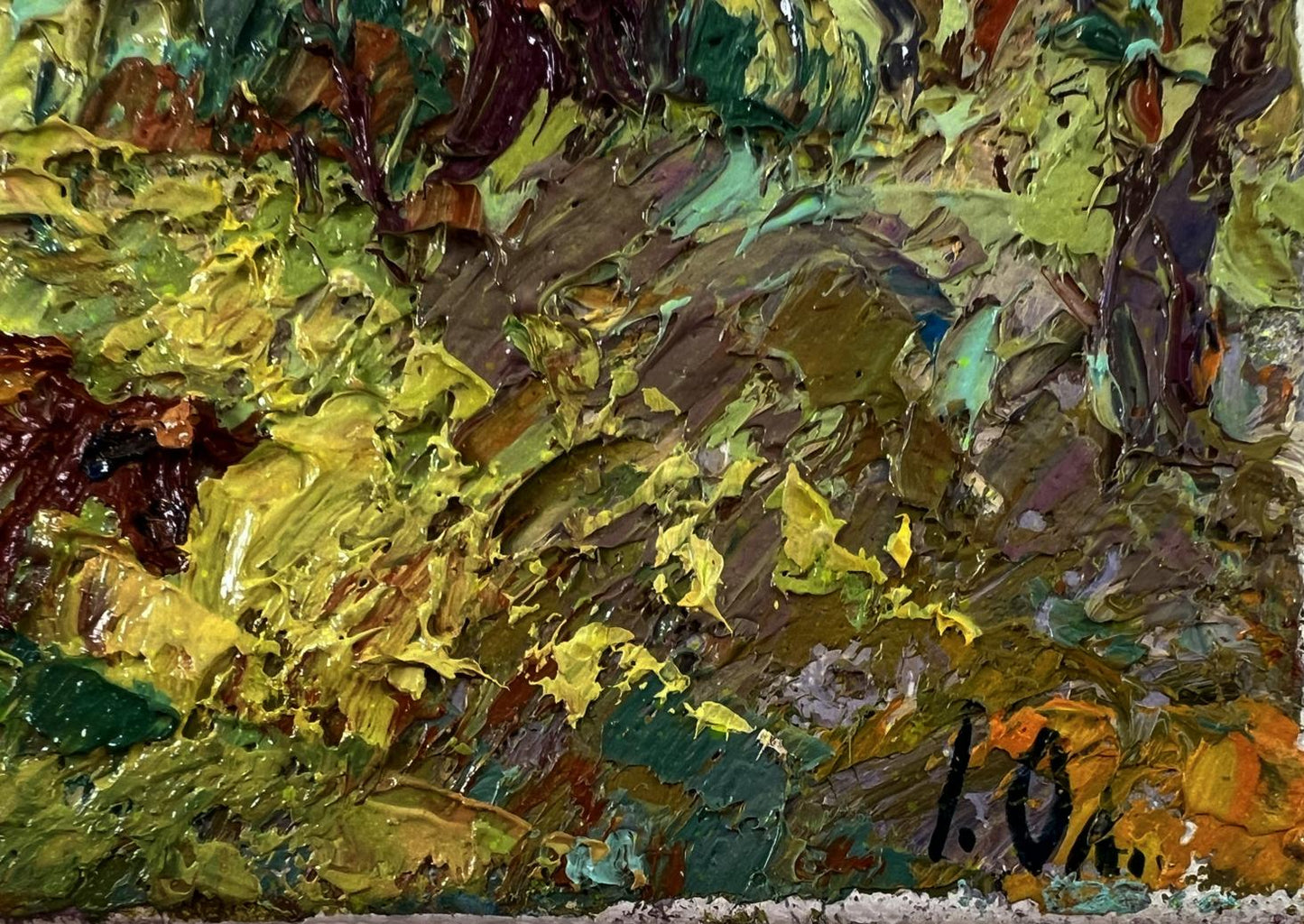 Oil painting In the shade of the trees by Oleksiy Ivanyuk, textured green landscape