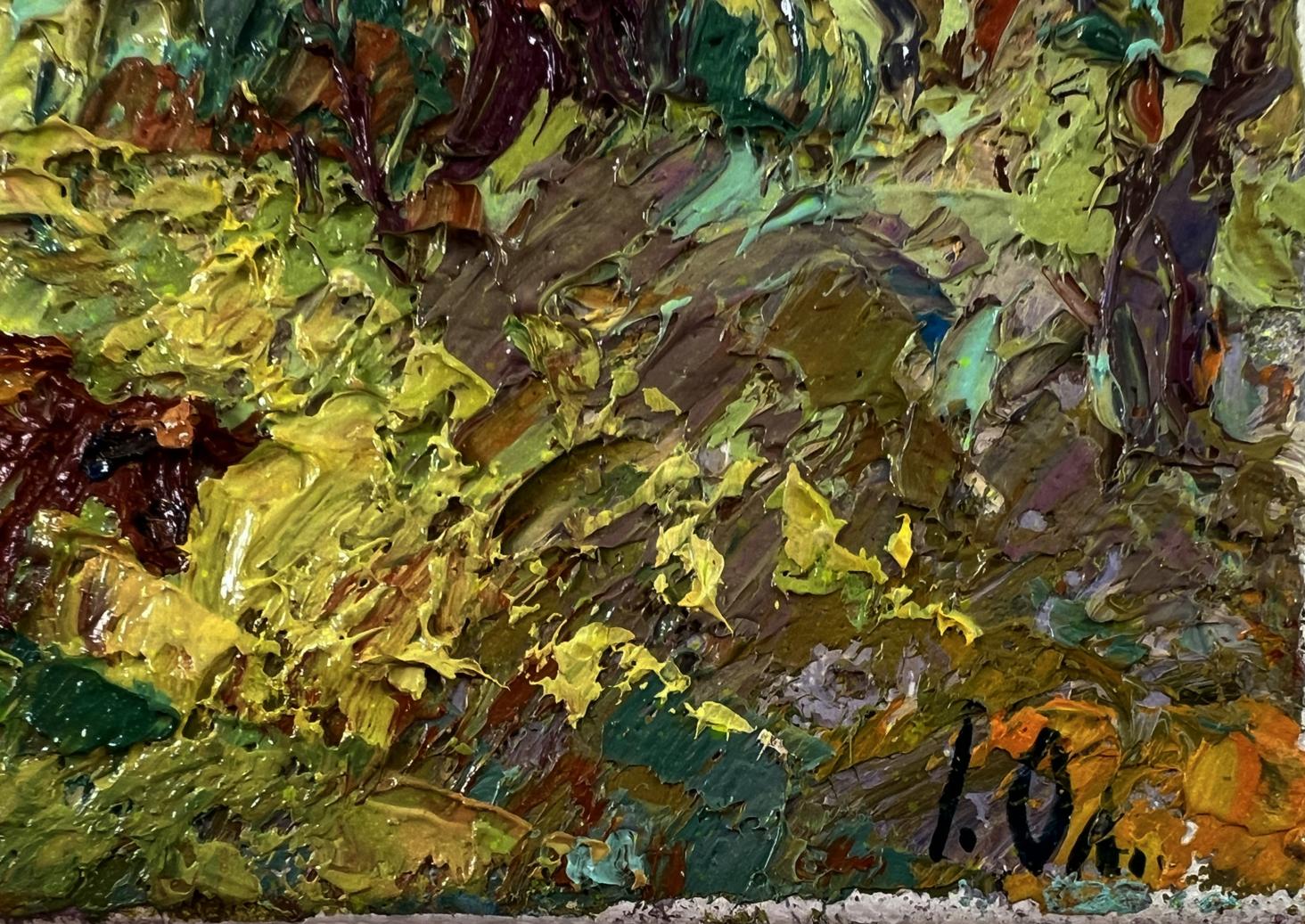 Oil painting In the shade of the trees by Oleksiy Ivanyuk, textured green landscape