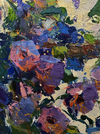 Vibrant impressionist floral oil painting Twisted gentlemen by Oksana Ivanyuk