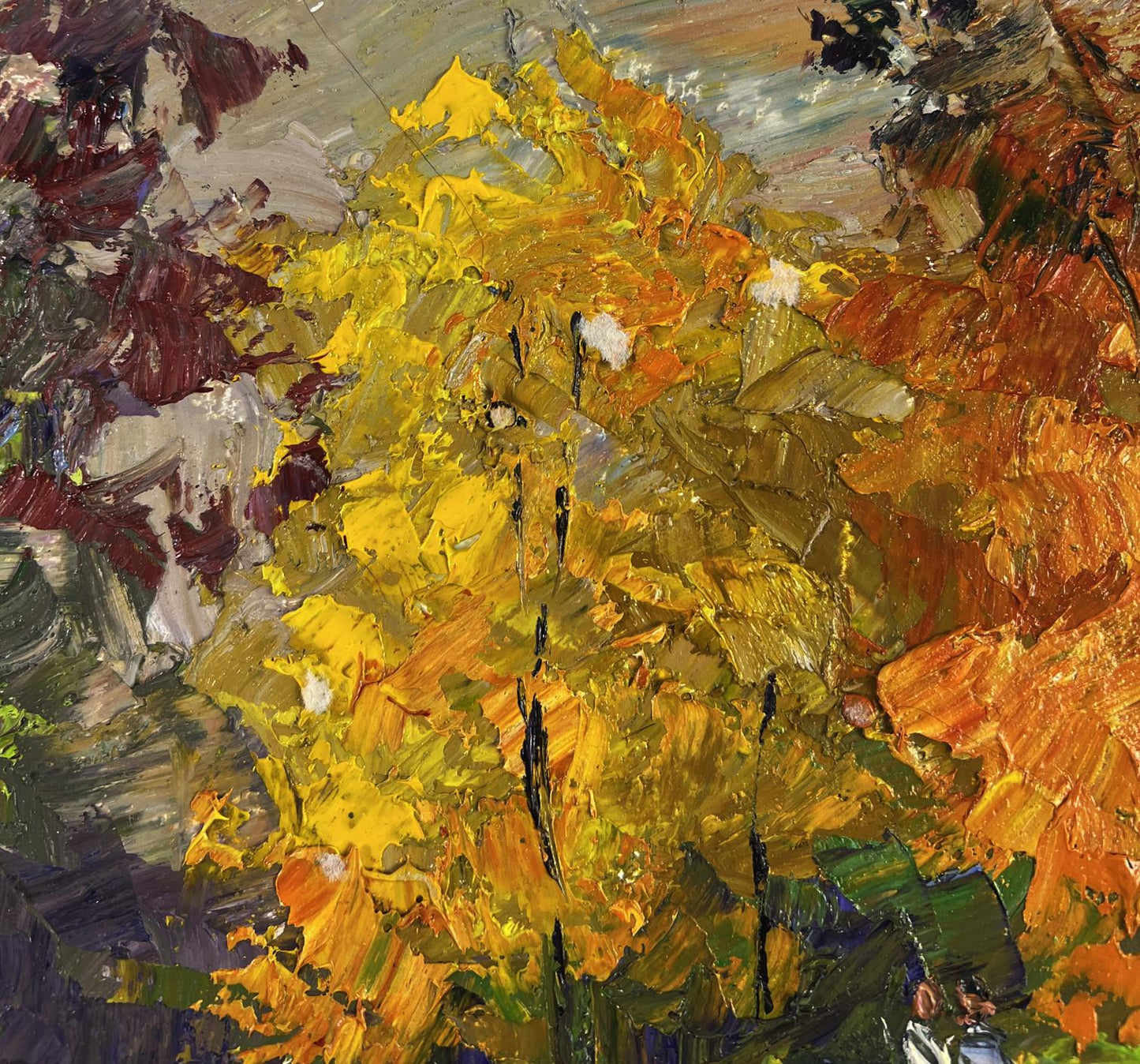 Vibrant impressionist oil painting Leaves whisper beneath your feet by Boris Serdyuk