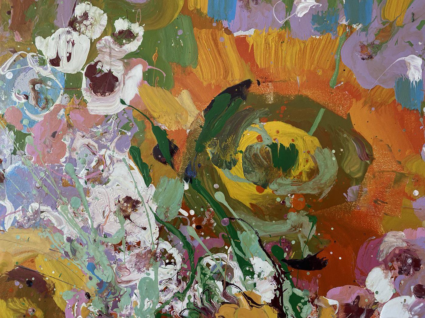 Sunny flowers oil painting by Oksana Ivanyuk with vibrant abstract colors
