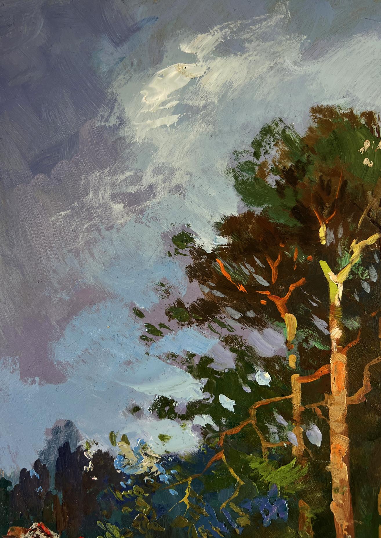 Oil painting by Yuriy Suprunchuk: forest descending to river banks