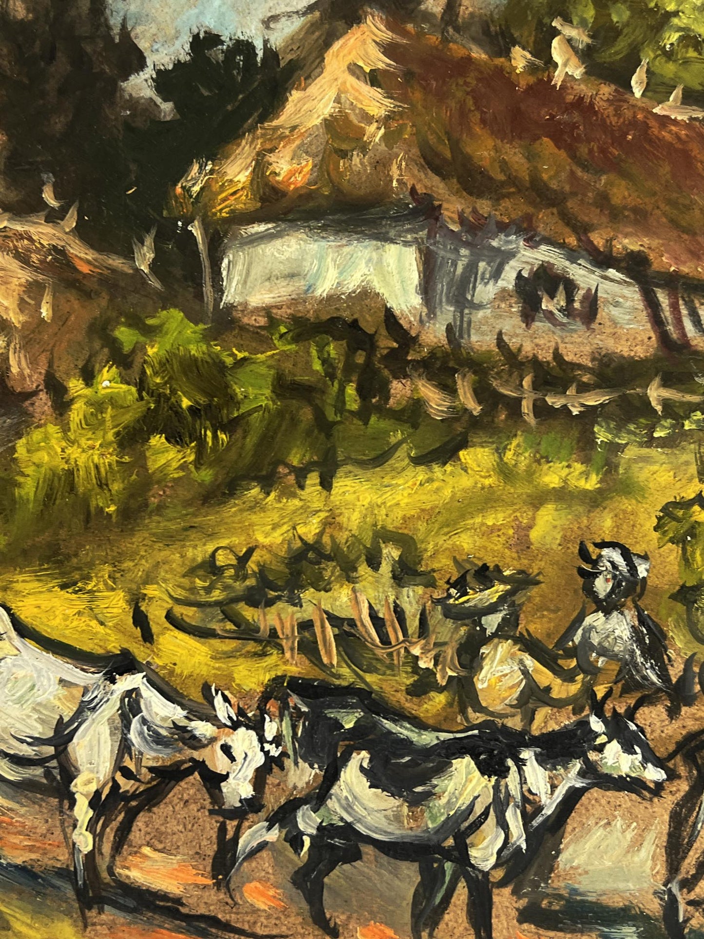 Vibrant impressionist oil painting of village cows in field by Alexander Litvinov