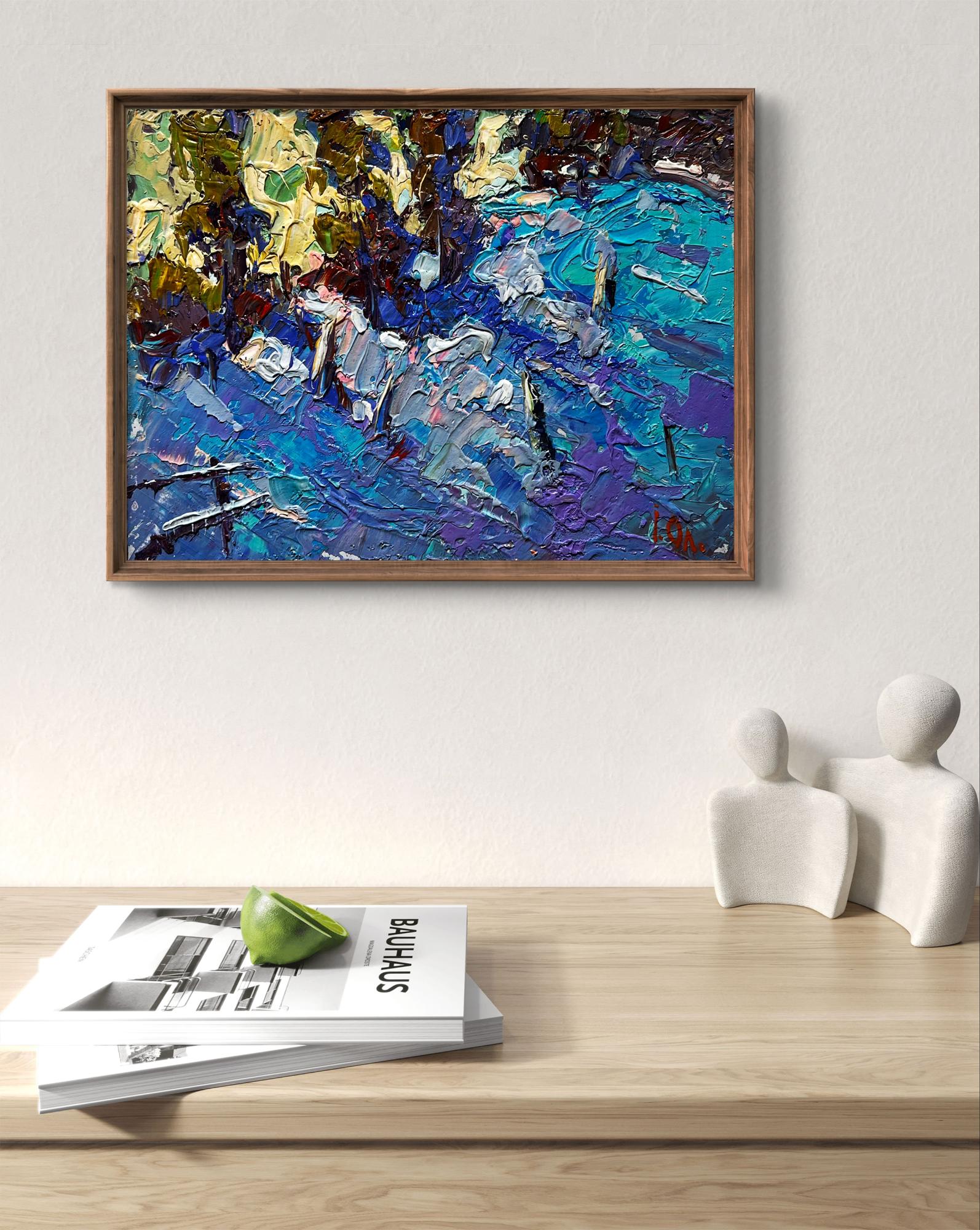 Large Oleksiy Ivanyuk oil painting of snowdrifts in blues and purples